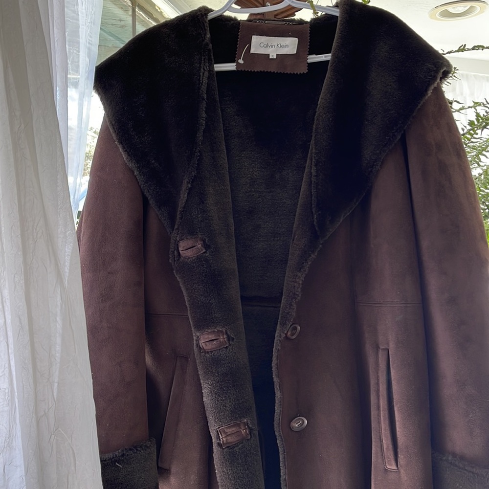 CALVIN KLEIN BROWN HOODED LONG COAT SIZE XL